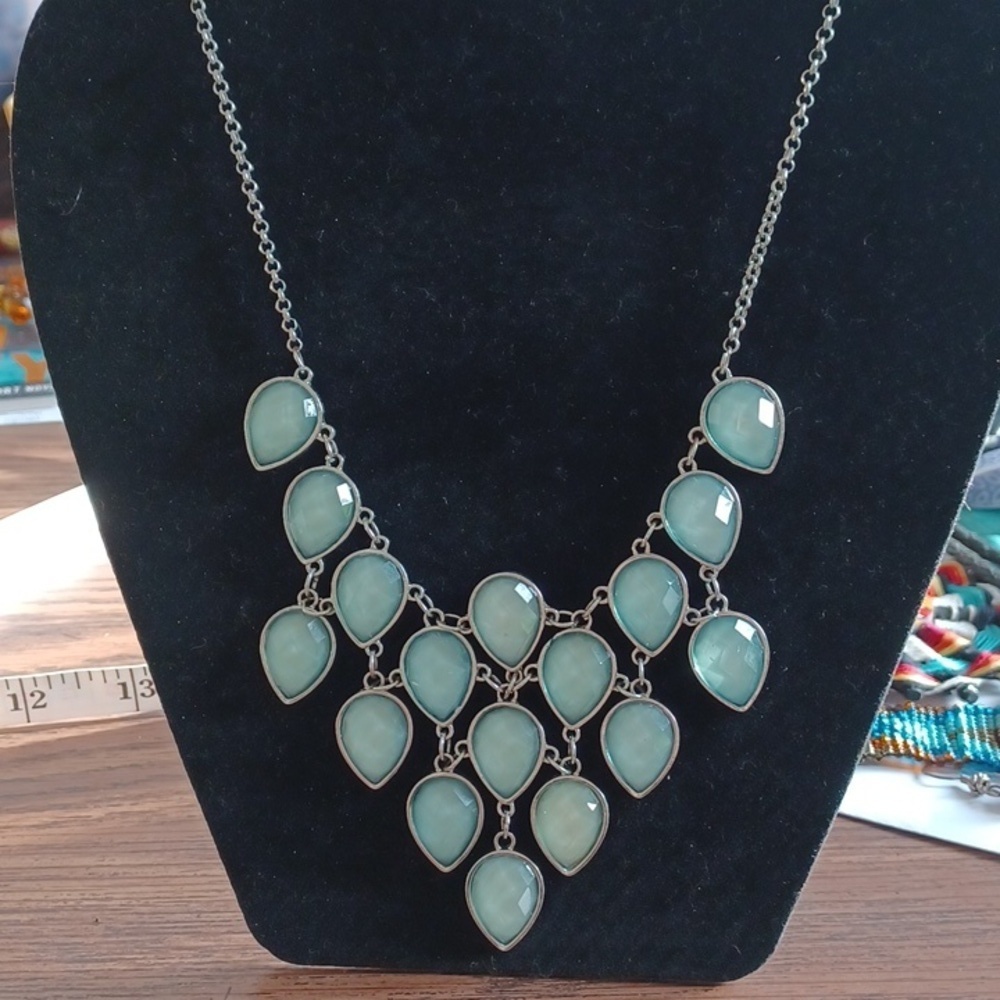 Blue-green (aqua) Statement Neckace, 11"-12" drop